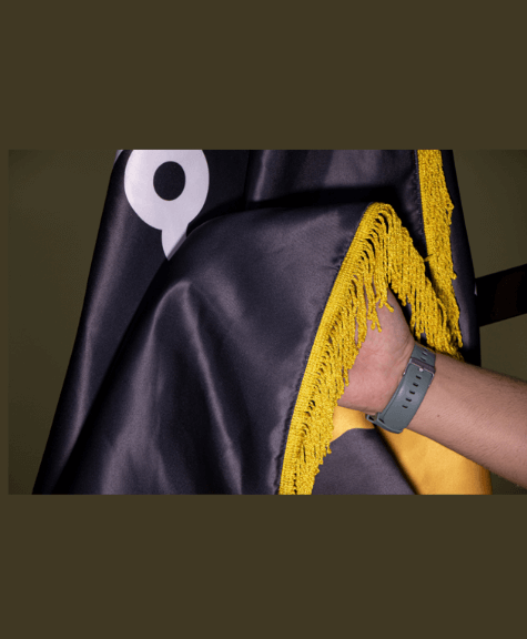 پرچم تشریفات ساتن امریکایی ریشه دار (چاپ اختصاصی با پایه افتابگردون طلایی)