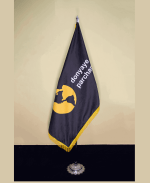 پرچم تشریفات مخمل ریشه دار چاپ اختصاصی با پایه افتابگردون کروم