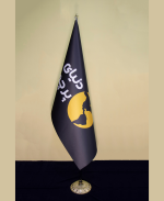 پرچم تشریفات لمینت لیزری چاپ اختصاصی با پایه افتابگردون طلای